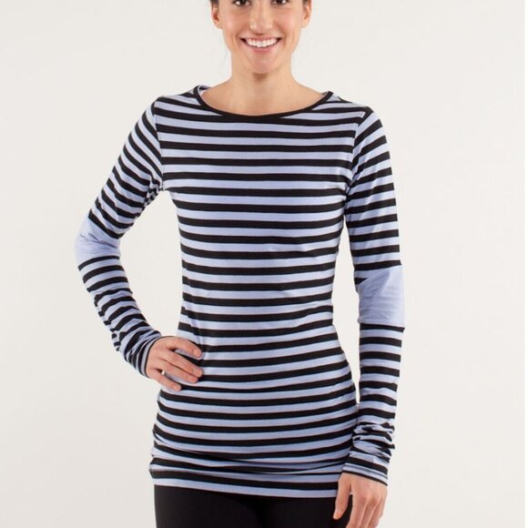 Lululemon - sz 4 - Devotion Long Sleeve Tee in Sea Stripe Polar Haze Black - Picture 1 of 13